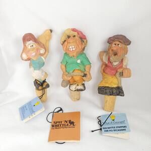 Vintage Spit N Whittle Bottle Stopper Duffer, Sandy Trap, 4 Putt Frank G02 Golf